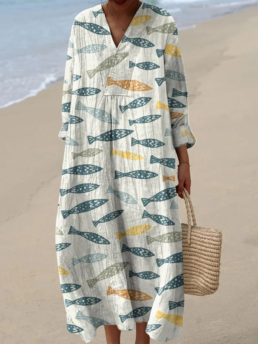 Women's Abstract Pattern Art Print Cotton Dress.