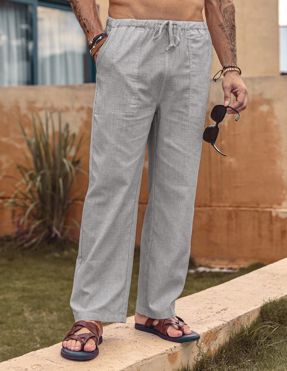 Linen Style Elastic Waist Yoga Pants