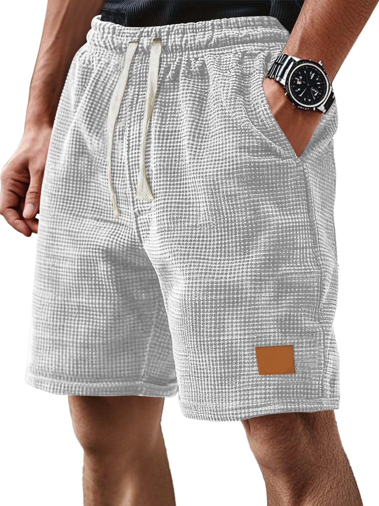 Men's Everyday Corduroy Waffle Casual Loose Drawstring Comfort Shorts