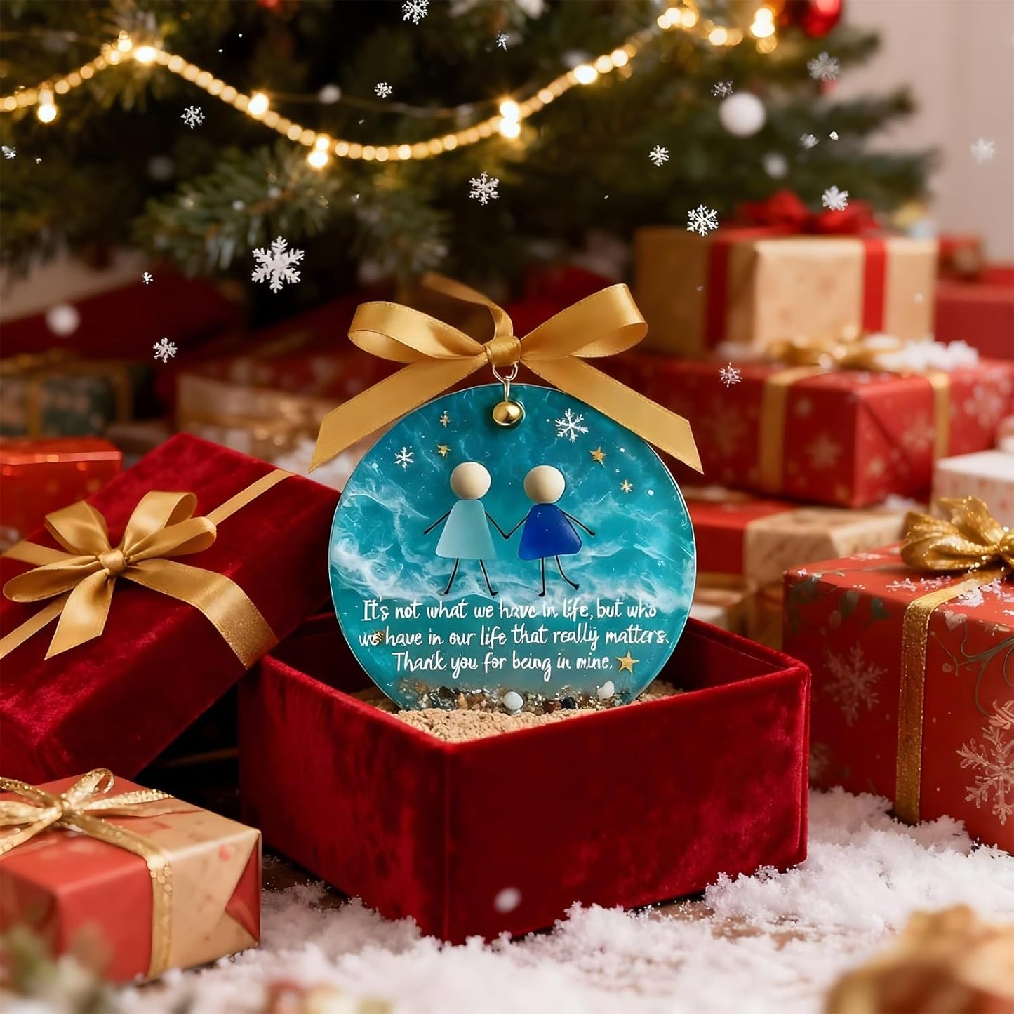 Friendship Sea Glass Christmas Ornament, Ocean Style Timeless Friendship Christmas Bells Flake Keepsake, Shaped by Nature & Crafted by Hand Acrylic Sea Glass Art for Friends (Set of 6)