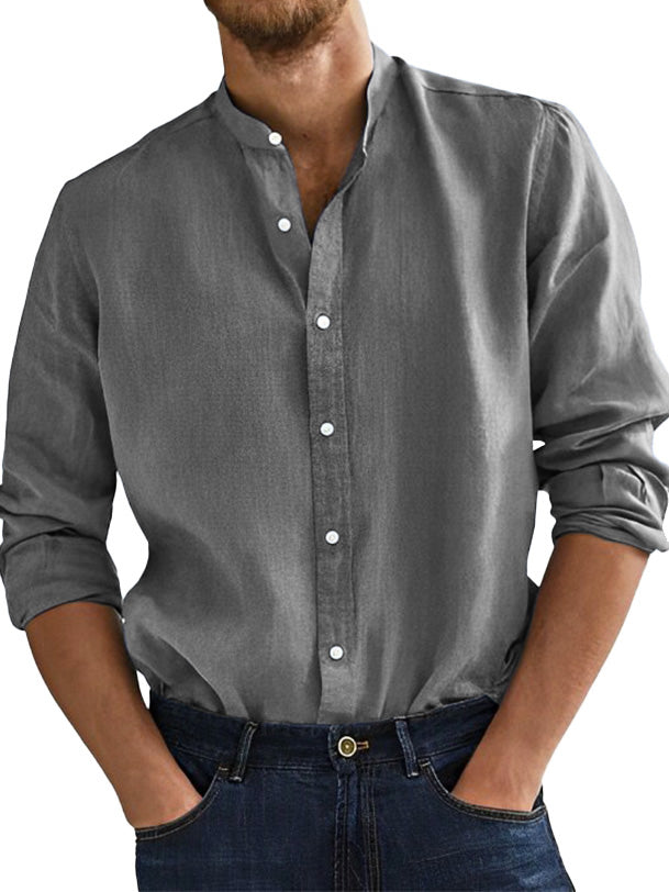  Men's Fashion Business Comfortable Stand-up Collar Long-sleeved Shirt 