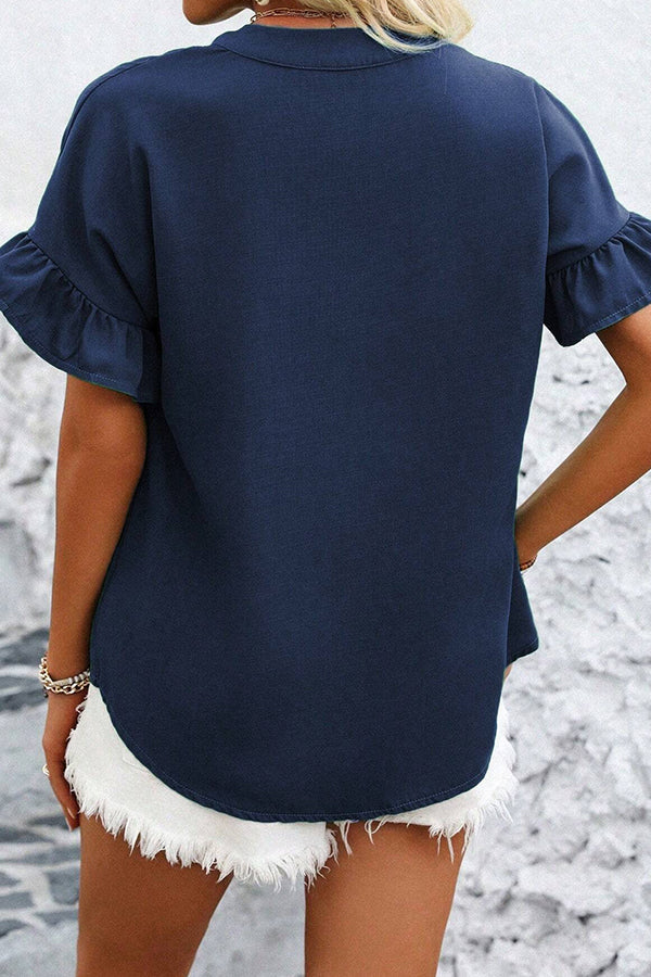 Solid Color Ruffle Sleeve Casual Tops
