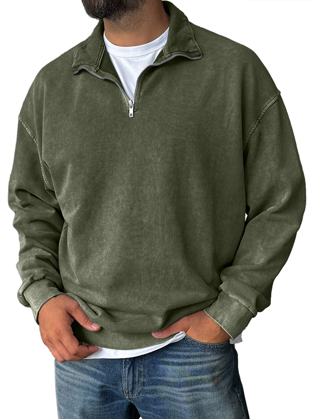 🔥Men's Fashionable Retro Half-zip Stand Collar Casual Sweatshirt (100% Cotton)