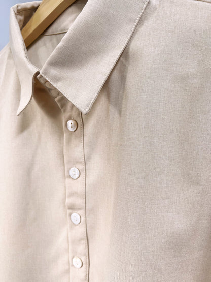 Men's Cotton and Linen Pullover Shirt Button-Down Everyday Hawaiian Short Sleeve Shirt