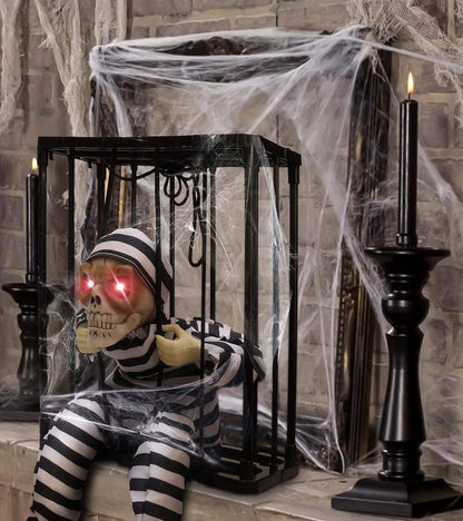 Scary Skull Cage Prisoner Haunted House Decor with Motion Sensor