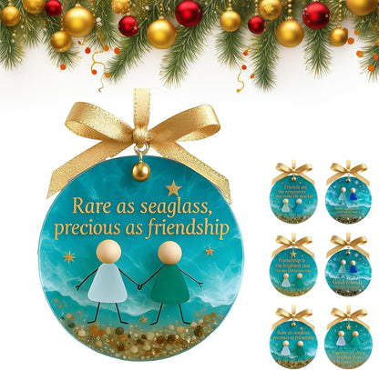 Friendship Sea Glass Christmas Ornament, Ocean Style Timeless Friendship Christmas Bells Flake Keepsake, Shaped by Nature & Crafted by Hand Acrylic Sea Glass Art for Friends (Set of 6)