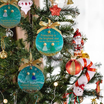 Friendship Sea Glass Christmas Ornament, Ocean Style Timeless Friendship Christmas Bells Flake Keepsake, Shaped by Nature & Crafted by Hand Acrylic Sea Glass Art for Friends (Set of 6)