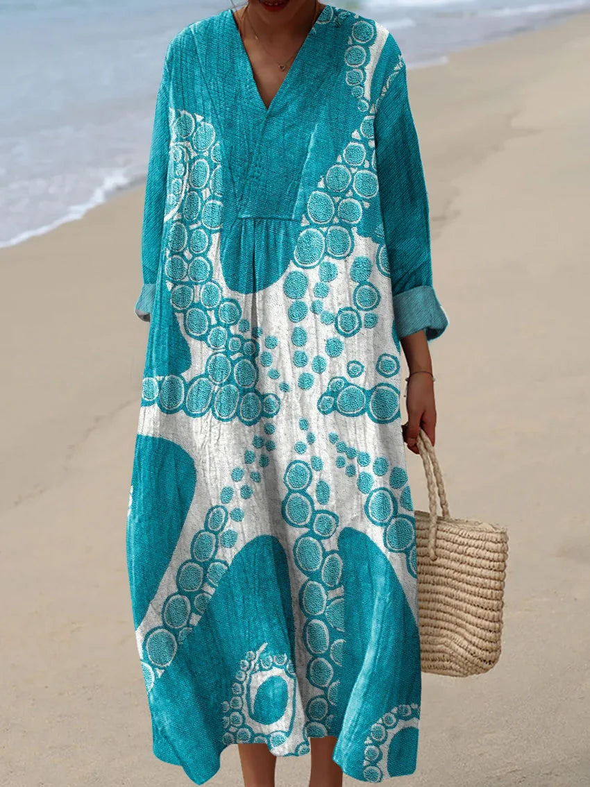 Women's Abstract Pattern Art Print Cotton Dress.