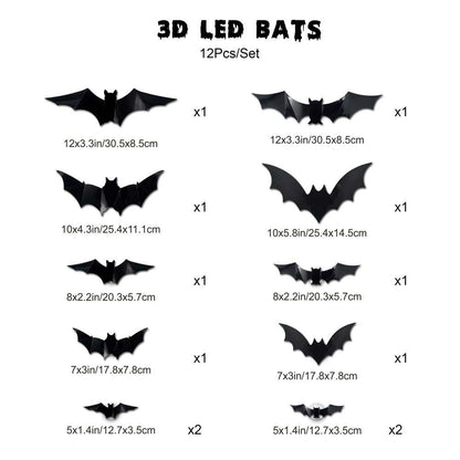 🎃👻Lighted 3D Bat Wall Decor 🦇 Spooky Halloween Party & Indoor Outdoor Home Stickers