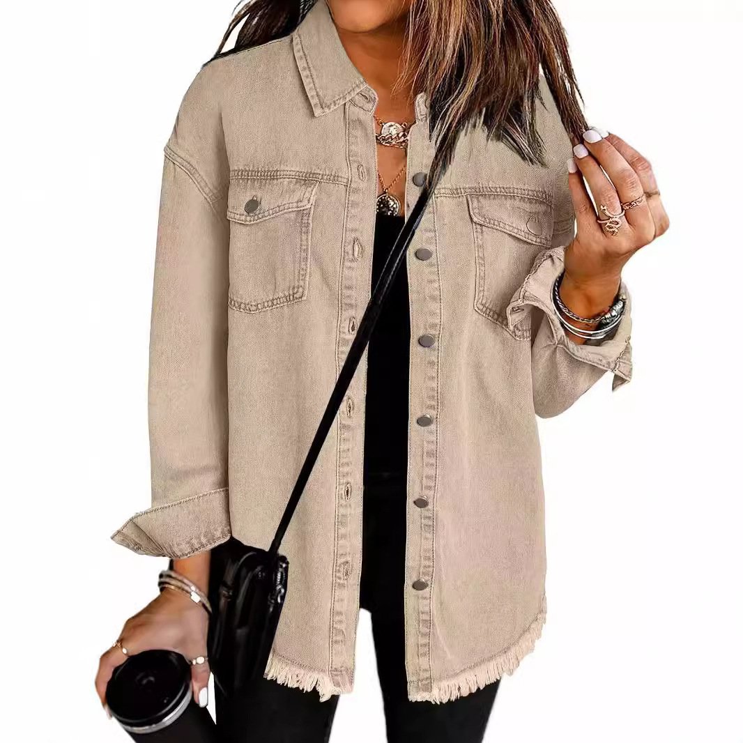 Women's Casual Denim Button Down Distressed Jacket