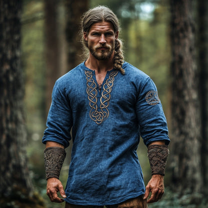 Men's Vintage Viking Symbol Linen V-neck Shirt