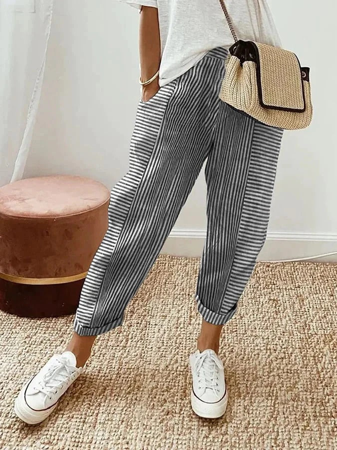 Classic Striped Cotton Trousers