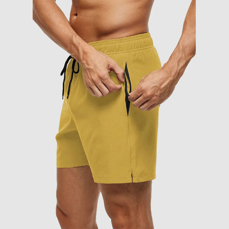 Men's Solid Color Quarter Casual Beach Shorts With Zippered Pockets And Mesh Lining Swimwear