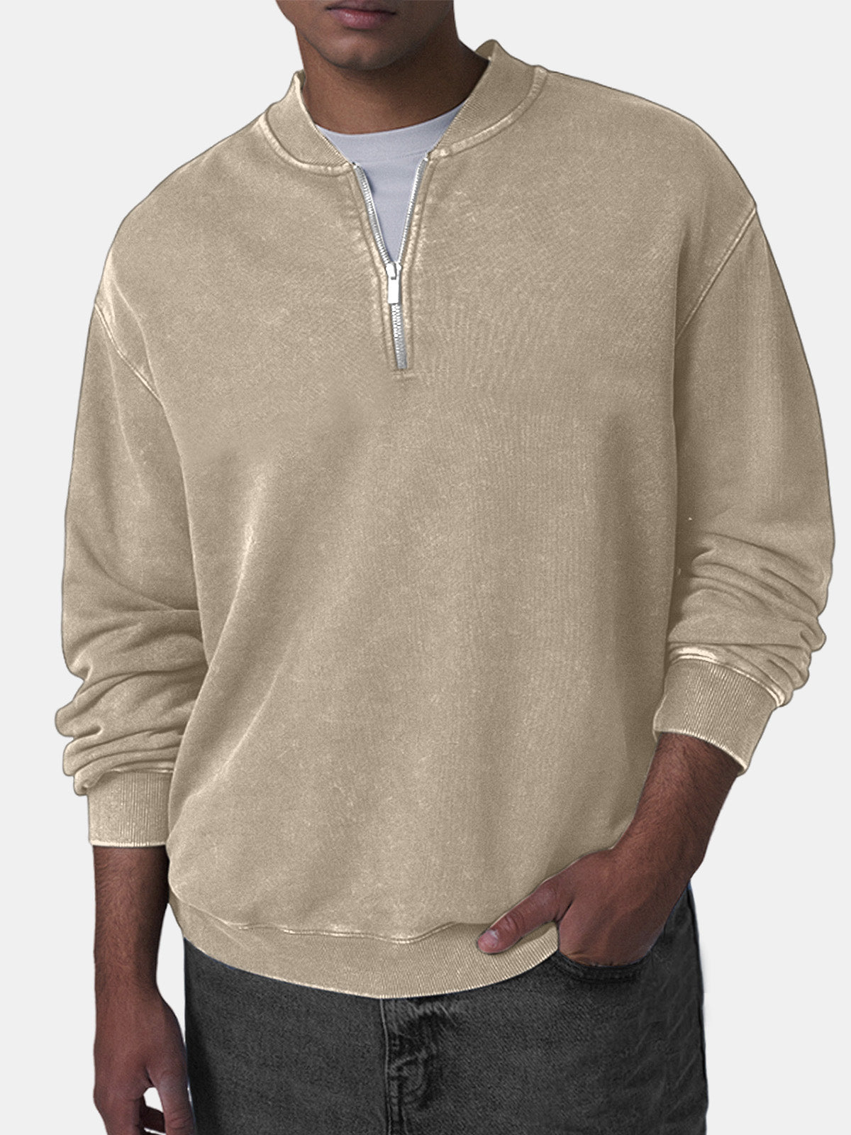 Men's Retro Casual Baseball Collar Zip Long Sleeve Top