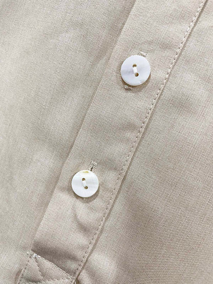 Men's Cotton Linen Pullover Shirt Collar Button Up Daily Hawaiian Long Sleeve Shirt