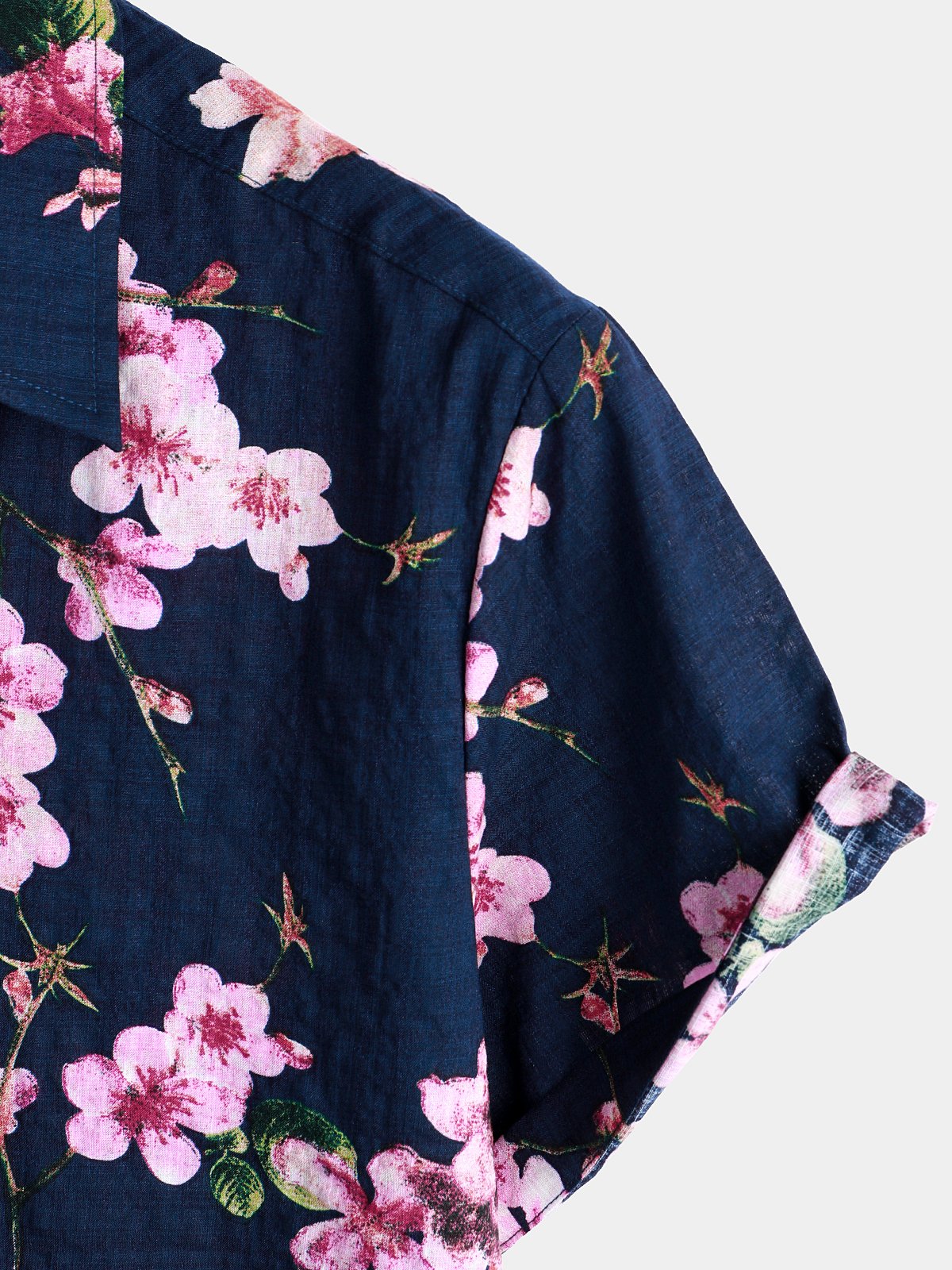 Men's Flower Print Cotton Floral Hawaiian Button Up Short Sleeve Shirt