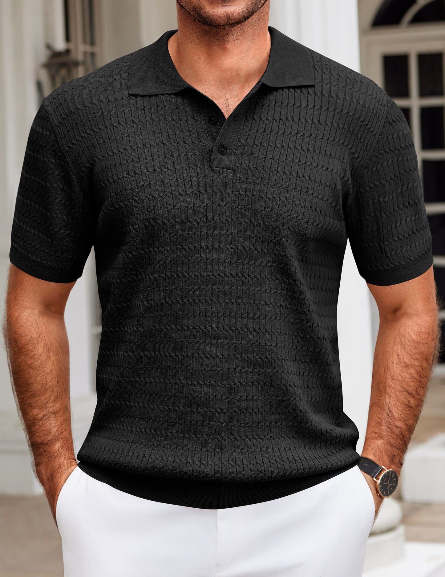 Casual Textured Knit Polo Shirt