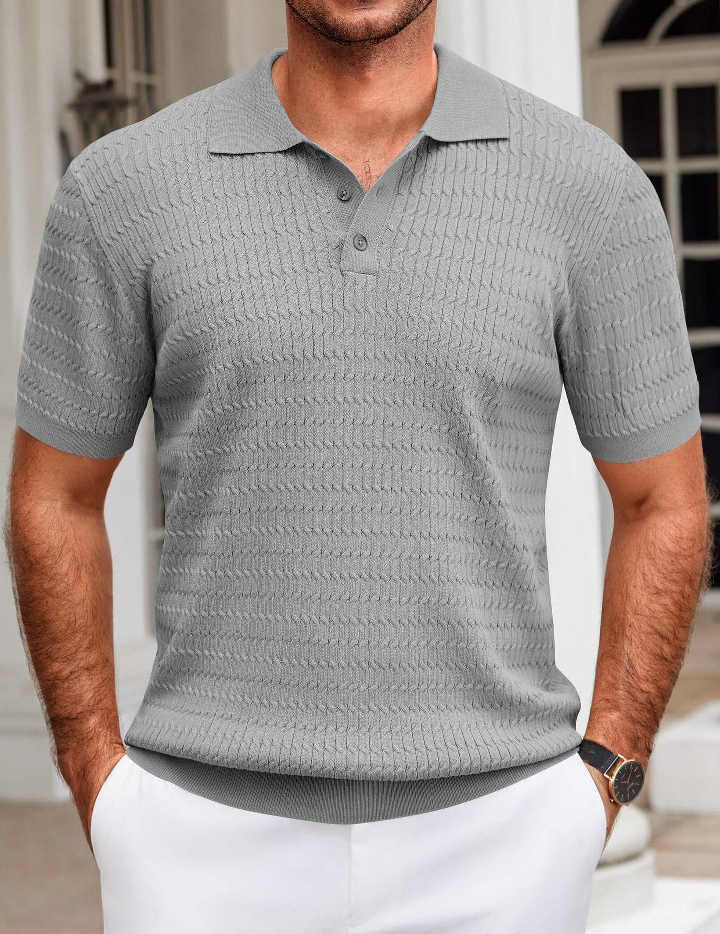 Casual Textured Knit Polo Shirt
