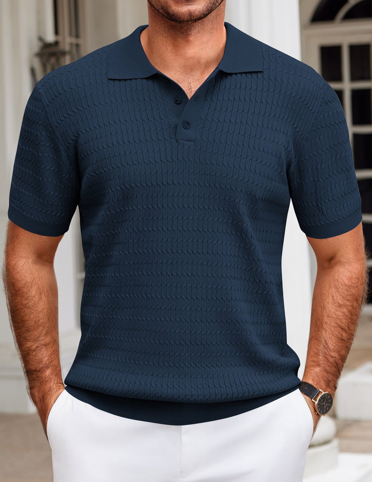 Casual Textured Knit Polo Shirt