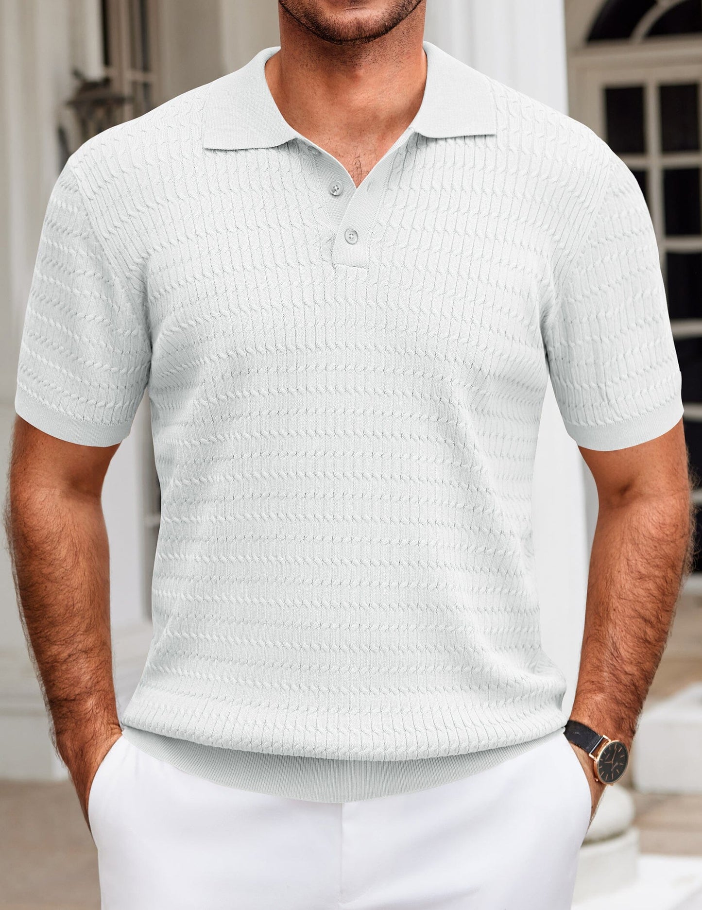 Casual Textured Knit Polo Shirt