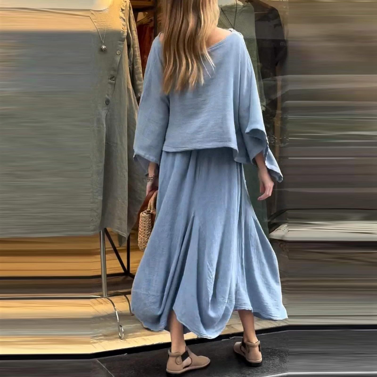 women's casual solid color loose skirt two-piece suit