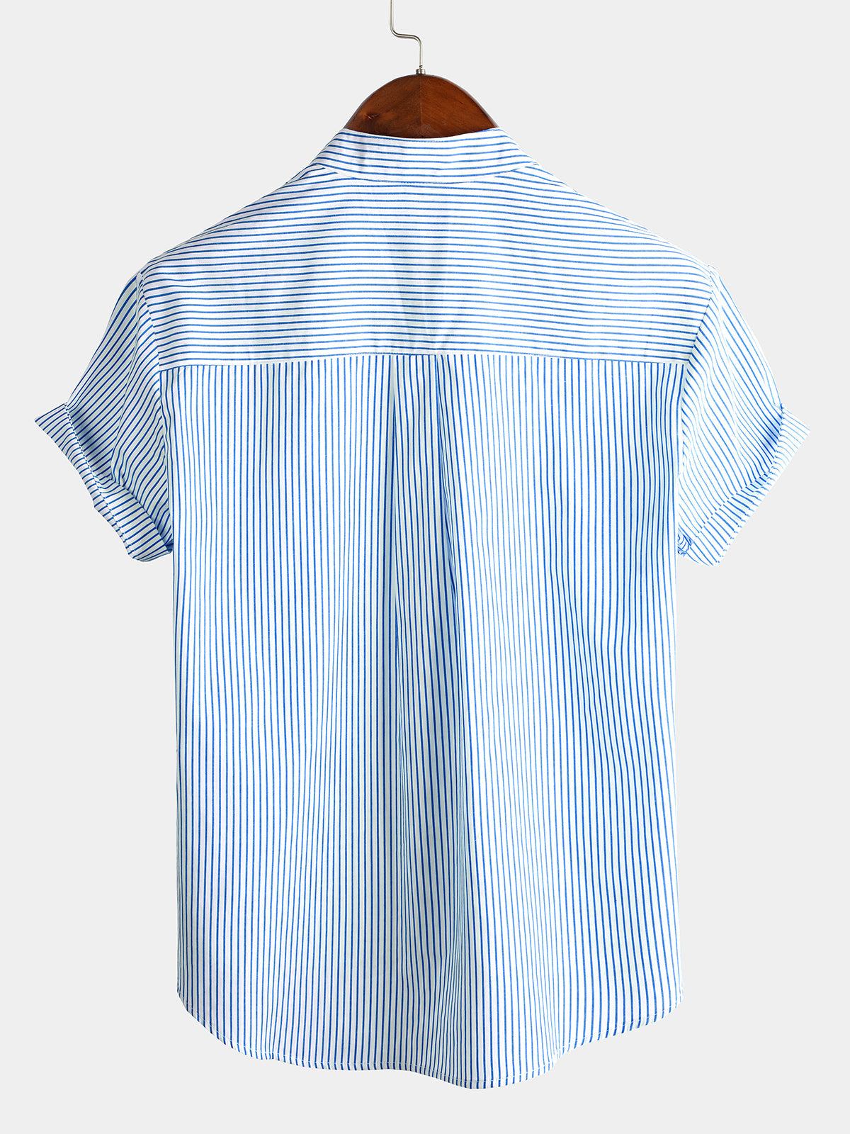 Men's Cotton Henley Breathable Stand Collar Solid Color Short Sleeve Classic Vertical Striped Shirt
