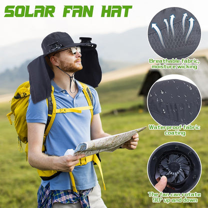 Wide Brim Sun Hat with 2 Fan