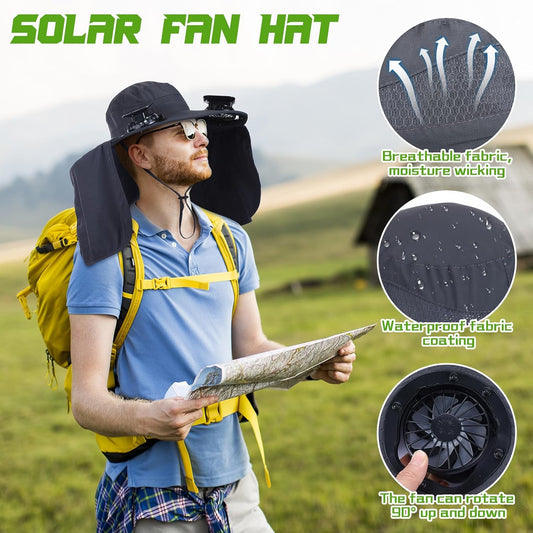 Wide Brim Sun Hat with 2 Fan
