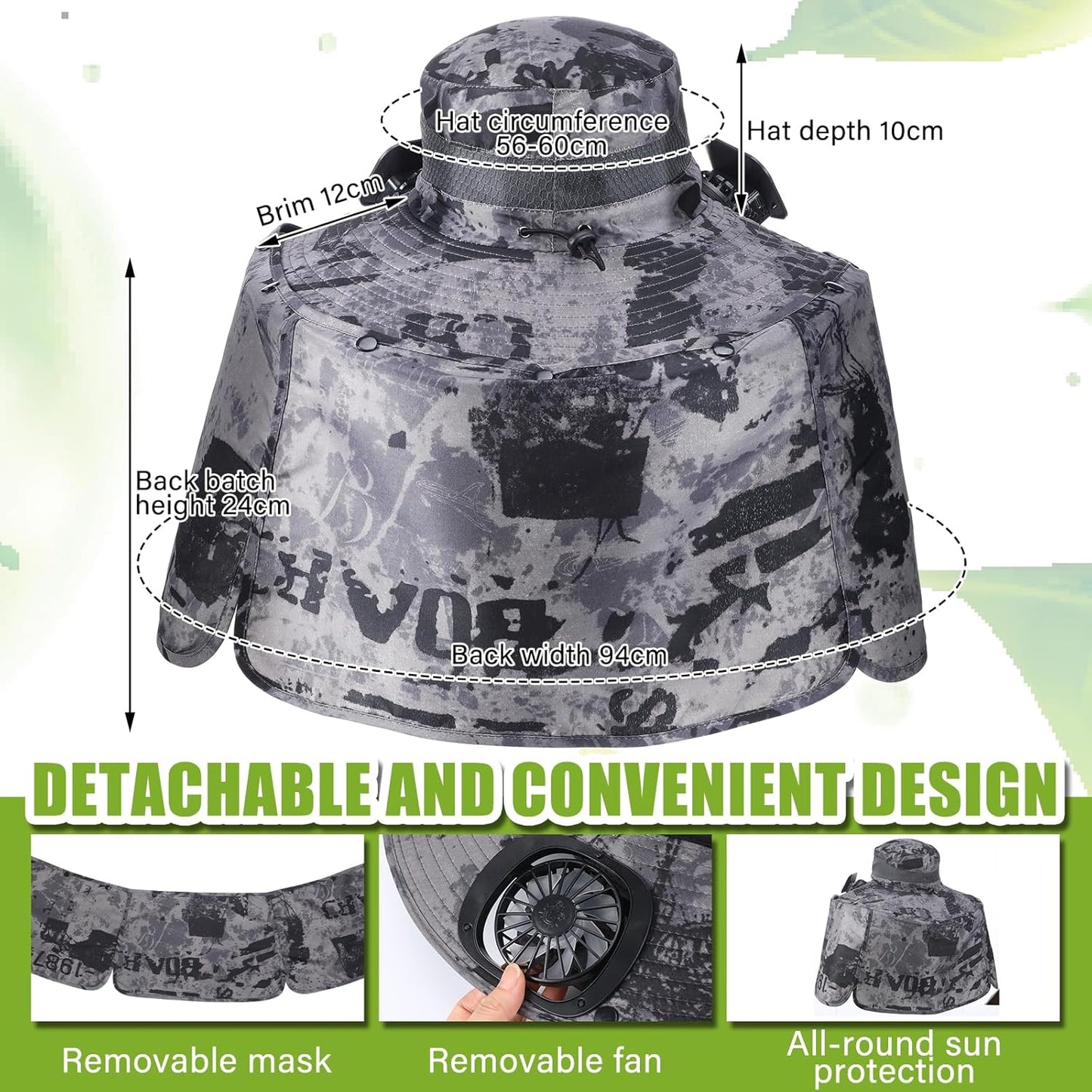 Wide Brim Sun Hat with 2 Fan