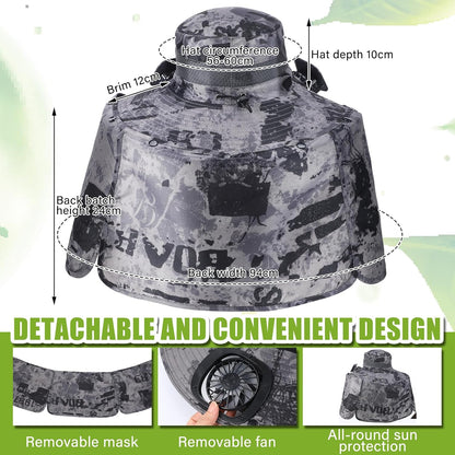 Wide Brim Sun Hat with 2 Fan