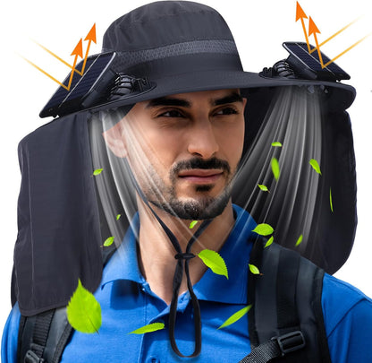 Wide Brim Sun Hat with 2 Fan