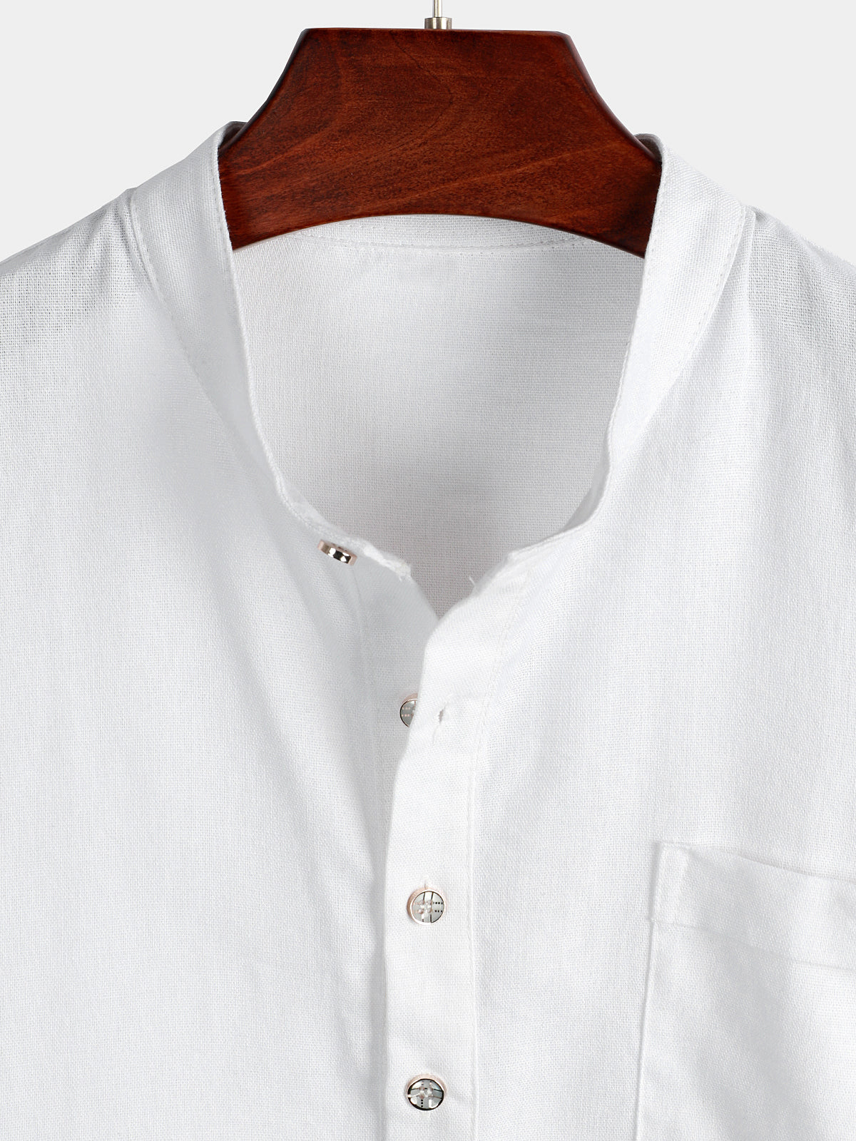 Men's Solid Color Stand Collar Half Button Pocket Front Shirt