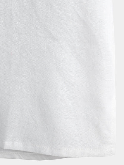 Men's Solid Color Stand Collar Half Button Pocket Front Shirt