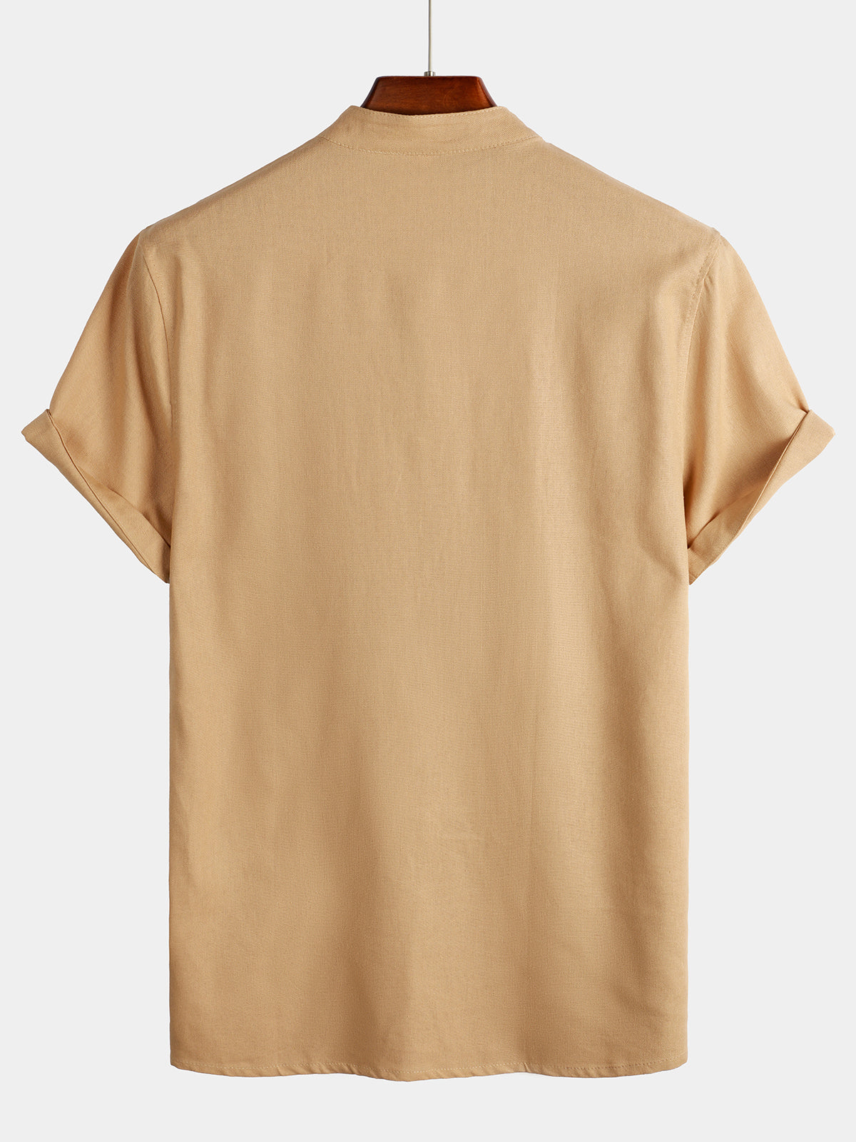 Men's Solid Color Stand Collar Half Button Pocket Front Shirt