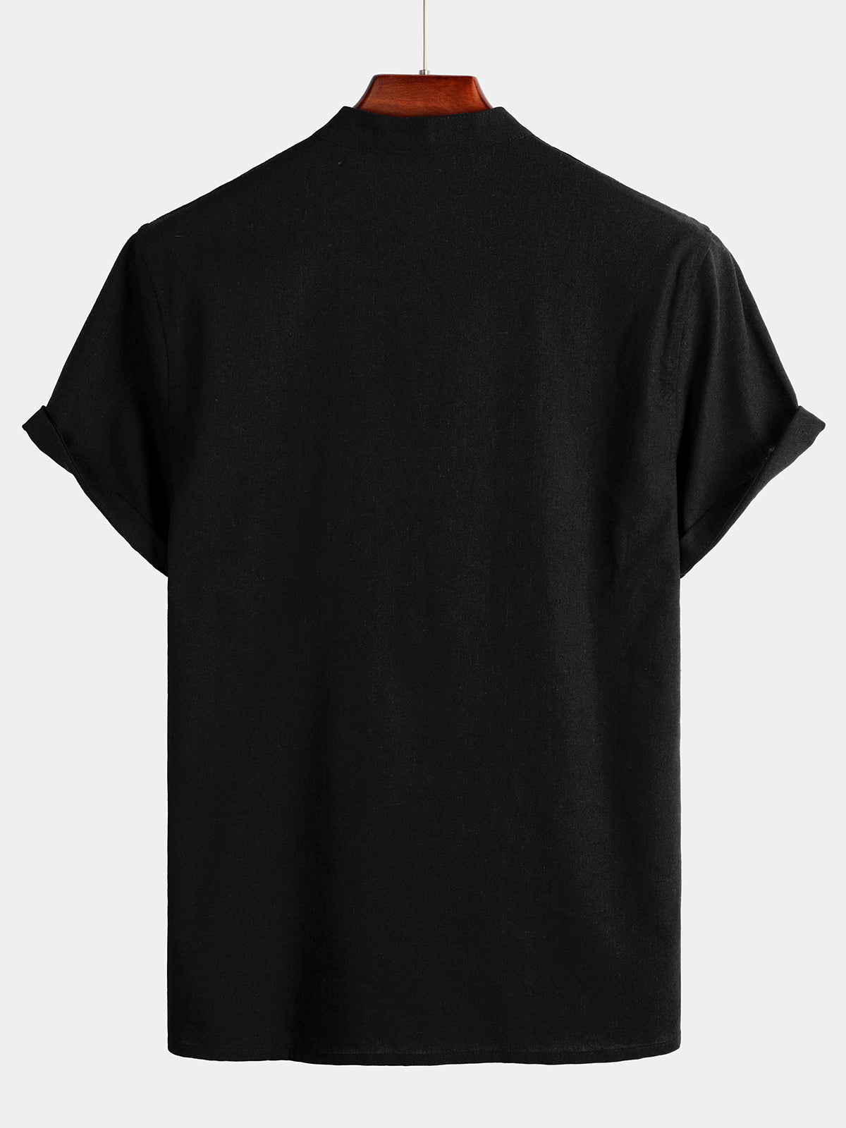 Men's Solid Color Stand Collar Half Button Pocket Front Shirt