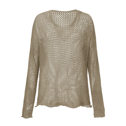 Knitted Hooded Lightweight Loose-Fit Sun-Protective Sweater