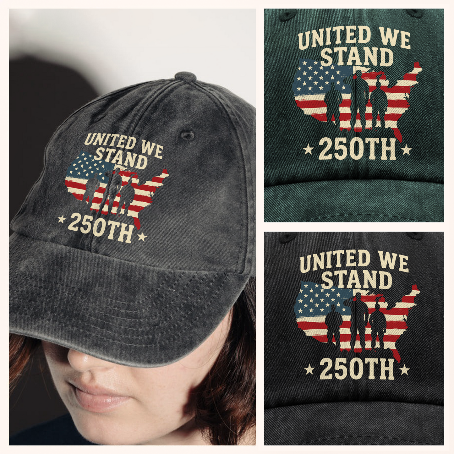 United We Stand 250th Anniversary USA Veteran Washed Denim Baseball Cap