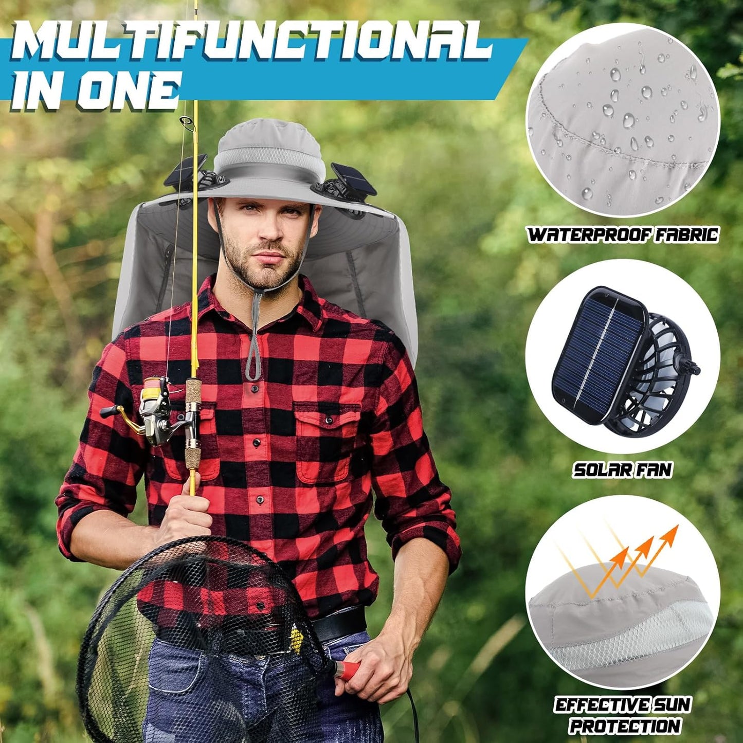 Wide Brim Sun Hat with 2 Fan