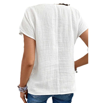 Summer new solid color short-sleeved cardigan button women's tops thin style