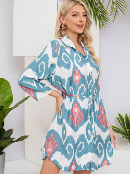 2025 new beach sun-protective cardigan printed cinched-waist bikini swimsuit jacket