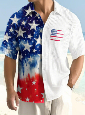 Men's Vintage Independence Day Flag Print Casual Shirt (With Pockets)