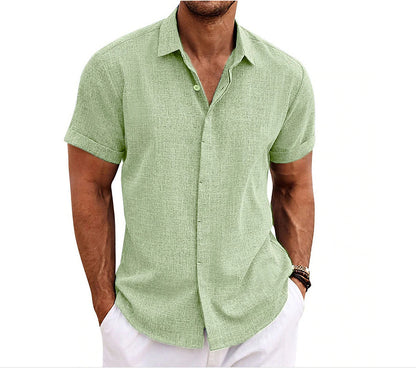 Men's Cotton and Linen Pullover Shirt Button-Down Everyday Hawaiian Short Sleeve Shirt