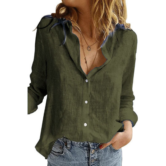 Womens V Neck Roll up Sleeve Button Down Blouses Tops