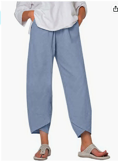 Women's Solid Color Loose Elegant Casual Simple Cotton And Linen Ninth Pants