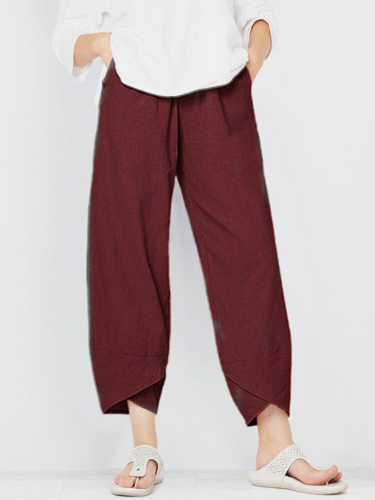 Women's Solid Color Loose Elegant Casual Simple Cotton And Linen Ninth Pants
