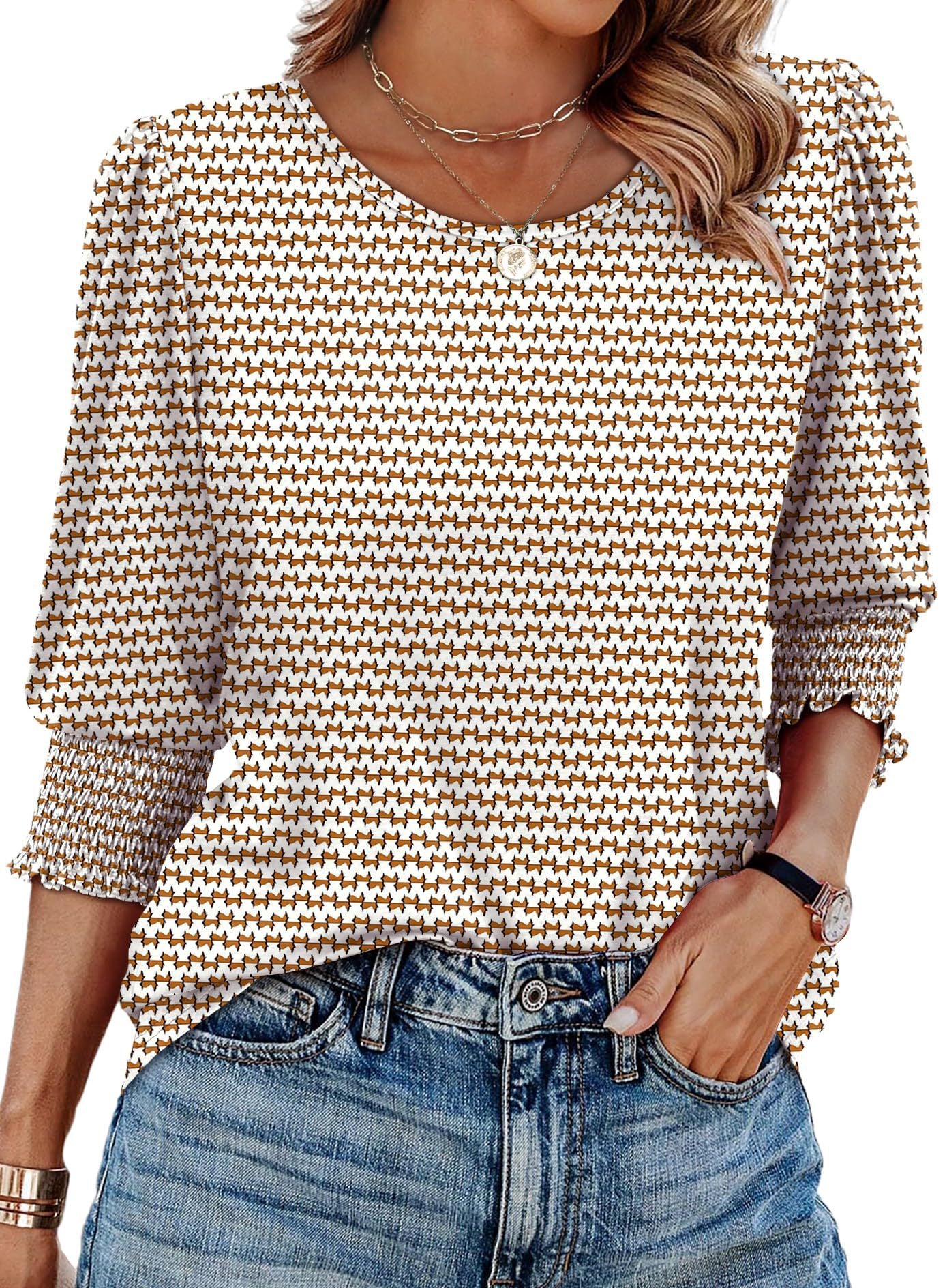 Ladies' casual round-neck three-quarter sleeve top summer printed casual T-shirt
