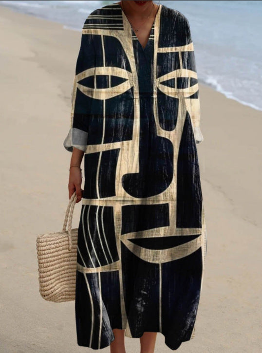 Women's Abstract Pattern Art Print Cotton Dress