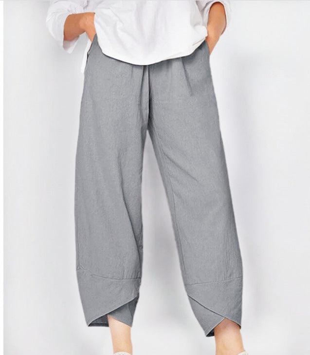 Women's Solid Color Loose Elegant Casual Simple Cotton And Linen Ninth Pants