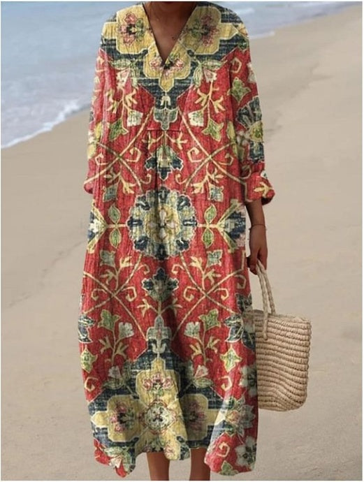 Women's Abstract Pattern Art Print Cotton Dress