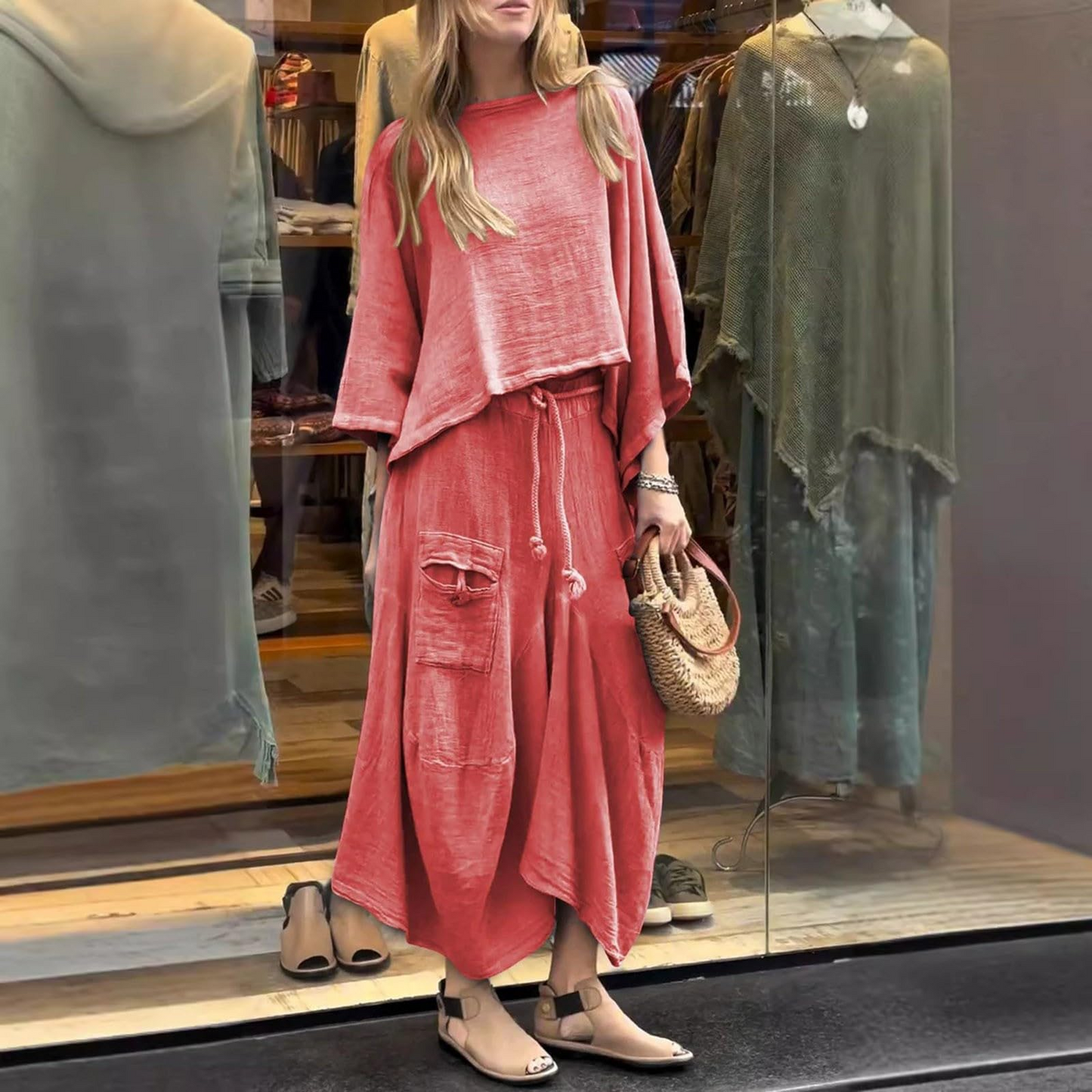 women's casual solid color loose skirt two-piece suit